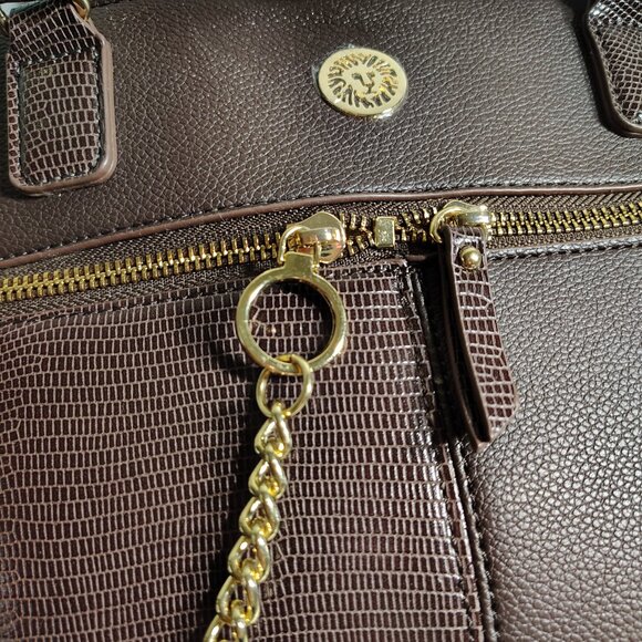 Elegant Brown Anne Klein Satchel w/ Textured Faux Leather + Gold Tone Hardware - Picture 6 of 16